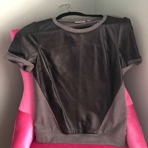 Halogen Genuine Leather & Knit Top Sz S
